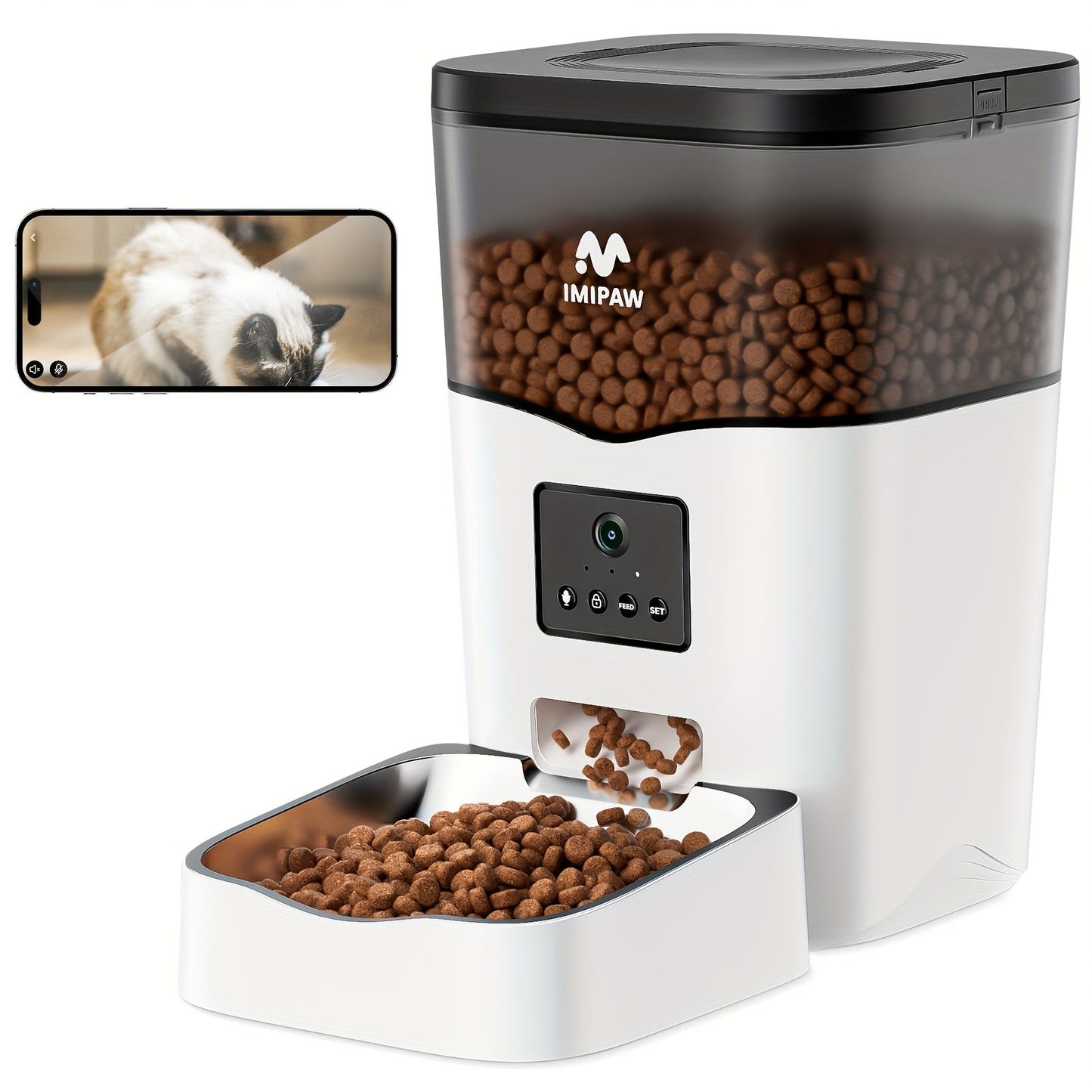 Smart WiFi Cat Feeder 3L Automatic Pet Food Dispenser with App Control – Up to 10 Meals Per Day, Camera & Voice Assistant Compatible, USB-Powered, Remote Monitoring for Cats & Dogs