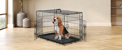 Folding Metal Wire Dog Crate Double Door with Divider Panel Leak-Proof Pan Tray Pet Kennel Indoor Outdoor Travel Small Medium Large XL Dogs 4 Sizes