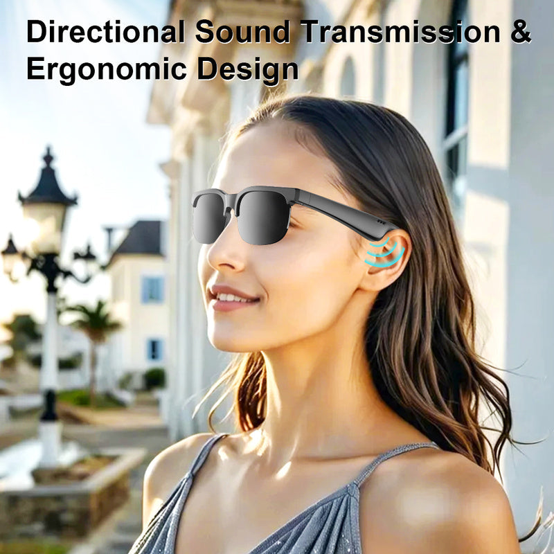 Bluetooth Audio Glasses 2-in-1 Wireless Smart Glasses with Built-in Stereo Speakers USB-C Charging Lightweight Open Ear Sunglasses for Music Gaming Video Calls Compatible with iPhone Android Black White