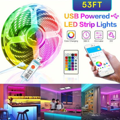 RGB LED Strip Lights App Remote Control Music Sync Dimmable Color Changing Timing – Smart LED Lights for Bedroom Living Room Game Room Decor 16.4FT to 200FT