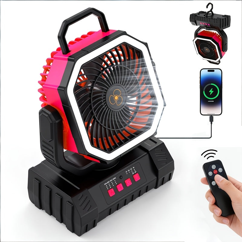 Battery Powered Camping Fan 20000mAh 59H Runtime – Rechargeable Portable Oscillating Fan with Remote, 4 Speeds, LED Light & Hook for Tent Outdoor Patio Garage Hurricane Power Outage
