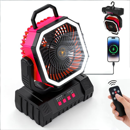 Battery Powered Camping Fan 20000mAh 59H Runtime – Rechargeable Portable Oscillating Fan with Remote, 4 Speeds, LED Light & Hook for Tent Outdoor Patio Garage Hurricane Power Outage
