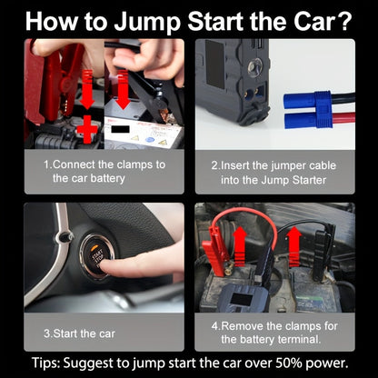 5500A Portable Car Jump Starter – 12V Battery Booster Pack for 8.0L Gas & 6.0L Diesel Engines, Compact Emergency Jump Box with Safety Jumper Cables, Fast Charging & LED Lights