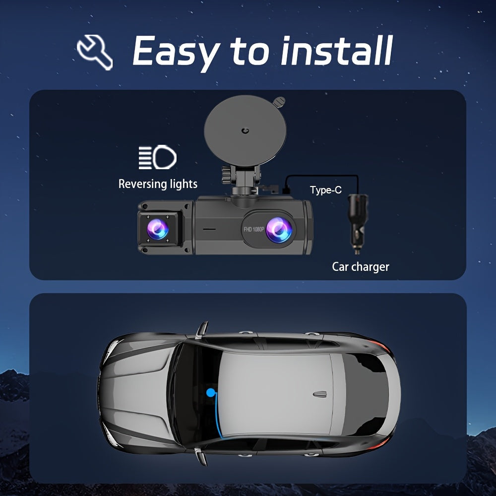 Dash Cam S2N 1080P HD Front and Rear Dual Camera with ADAS Night Vision G-Sensor Loop Recording 24Hr Parking Mode, 170° Wide Angle 2" IPS Screen Car DVR SD Card Not Included