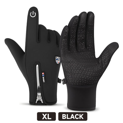 Windproof Waterproof Winter Sports Gloves with Touchscreen & Anti-Slip Grip – Warm Cycling Skiing Gloves for Men & Women, 100% Polyester, Zipper Closure, Sizes M-XL