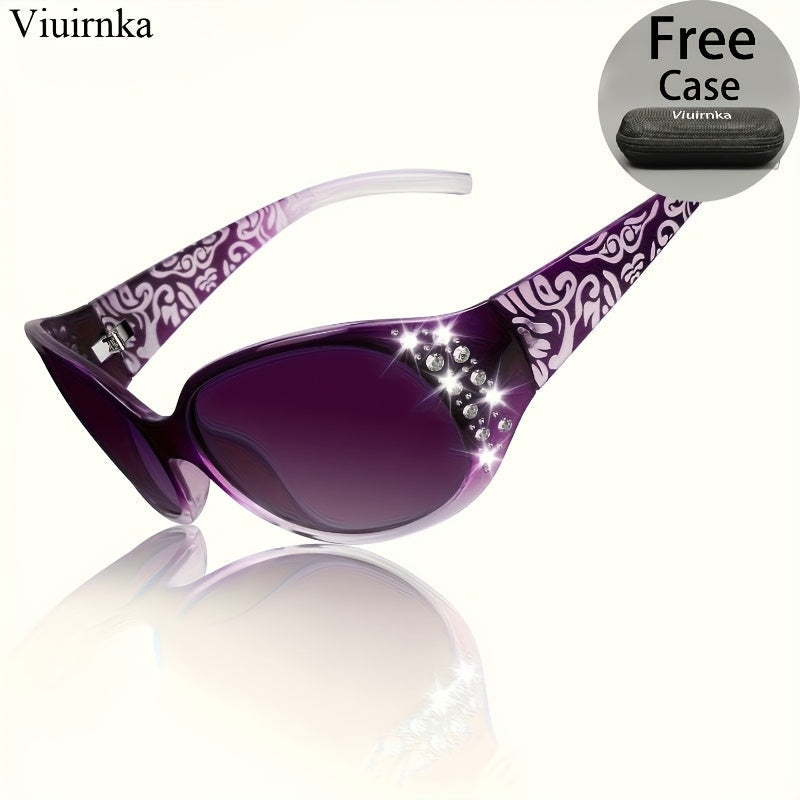 Rhinestone Cat Eye Sunglasses for Women – Floral Embellished UV Protection Shades, Lightweight Frames for Beach, Driving, Outdoor, Street Style & Vacation, Trendy Fashion Eyewear Gift