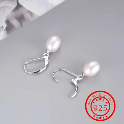 925 Sterling Silver Freshwater Pearl Drop Earrings Elegant French Style Dangle with Lobster Clasp for Women Wedding Bridal Gift Valentine's Day