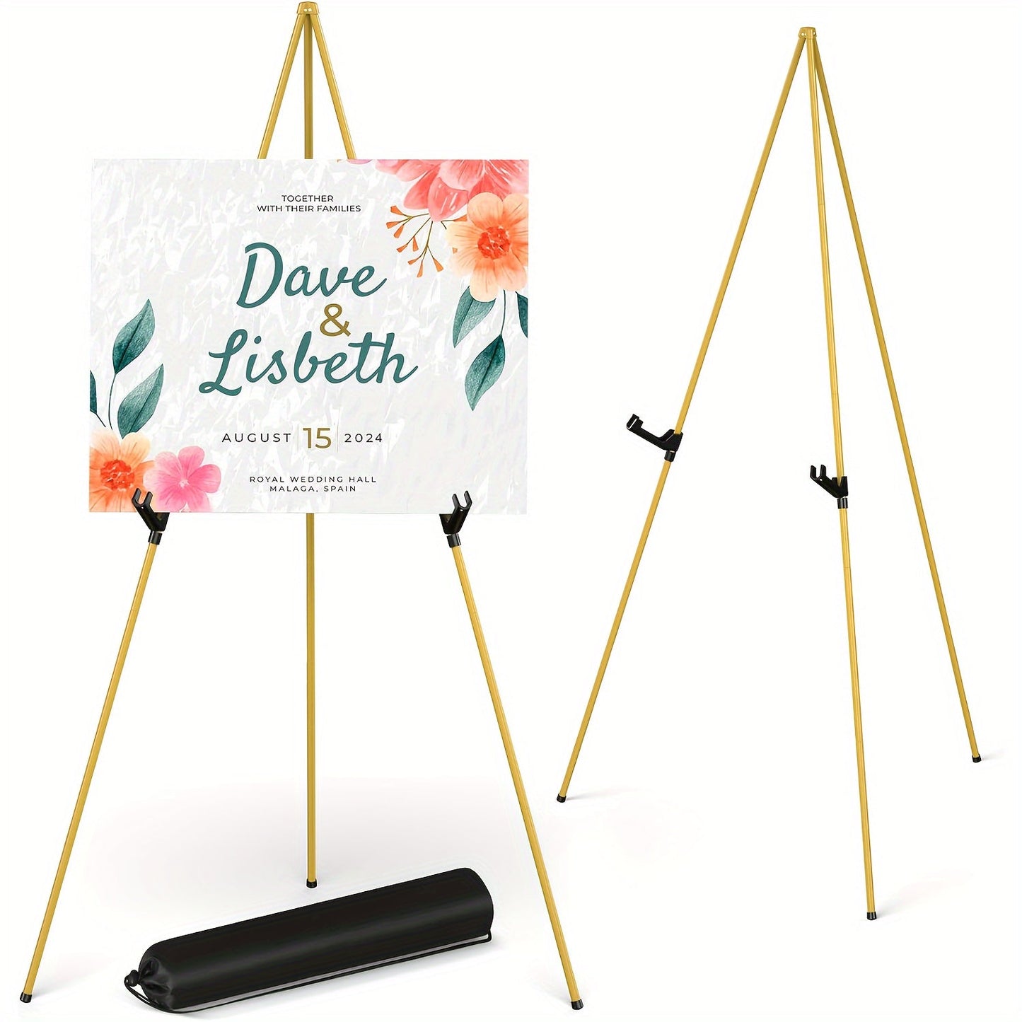 63 Inch Portable Tripod Easel Stand Foldable with Carrying Bag – Adjustable Metal Floor Easel for Wedding Signs Posters Art Painting Trade Shows and Events – Holds Up to 10 lbs