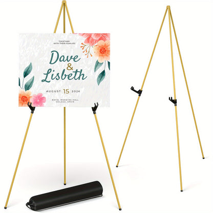 63 Inch Portable Tripod Easel Stand Foldable with Carrying Bag – Adjustable Metal Floor Easel for Wedding Signs Posters Art Painting Trade Shows and Events – Holds Up to 10 lbs