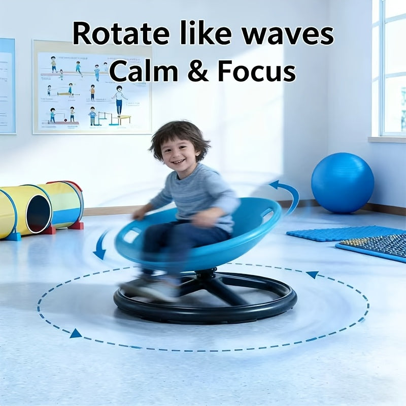 Sensory Spin Chair for Kids with Autism ADHD – Oval Eggshell Spinning Stool Anti-Slip Metal Base, Vestibular Sensory Integration Therapy Equipment for Home & Classroom (Blue/Orange)