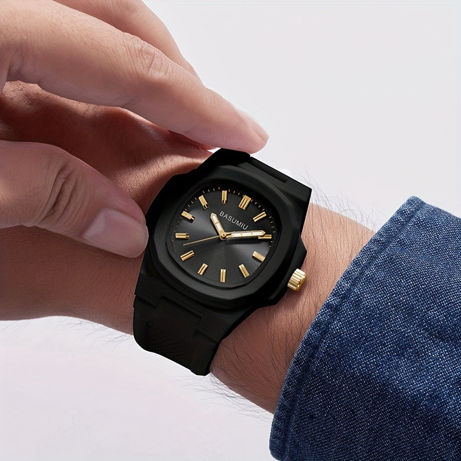 Men's Casual Silicone Band Quartz Watch Zinc Alloy Case Oval Dial Analog Pointer Display - Lightweight Everyday Fashion Watch Gift for Men Boyfriend Dad