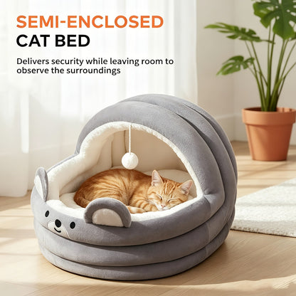 Round Plush Cat Bed & Pet Mat for Cats and Small Dogs – Large Circular Donut Design, Soft Comfortable All-Season Sleeping Pad, S M L Sizes, Includes Bonus Toy Balls, Cozy Cat Nap Cushion