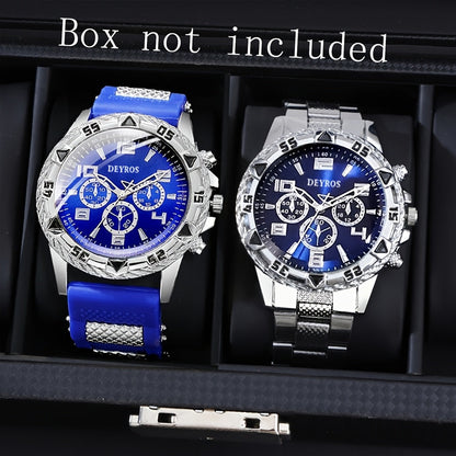2-Pack Men's Quartz Watch Set – Stainless Steel Case & Silicone Strap, Classic Round Dial, Casual & Business Wear, Sporty Style Wristwatch Gift Set for Men, Sets A B C D Available