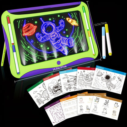 LED Light-Up Drawing Doodle Board for Kids Ages 3-8 – Glow Writing Art Set with 9 Double-Sided Cards & 6 Markers, Educational Learning Travel Toy, Birthday & Christmas Gift for Girls Boys