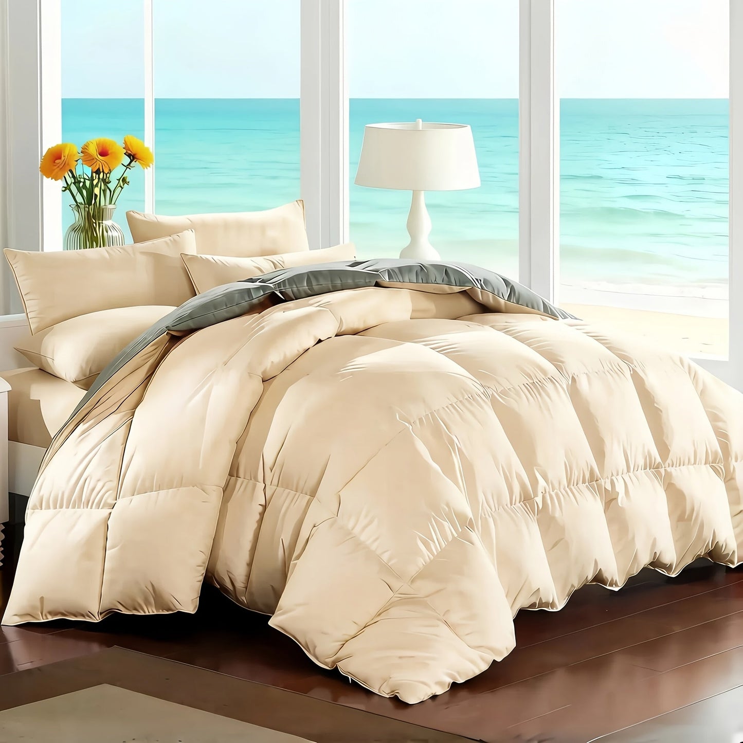 7 Piece Comforter Set Queen King Size – Soft Microfiber Pinch Pleated Bed in a Bag with Comforter, Fitted Sheet, Flat Sheet & 4 Pillowcases, All-Season Bedding Set for Home & Dorm