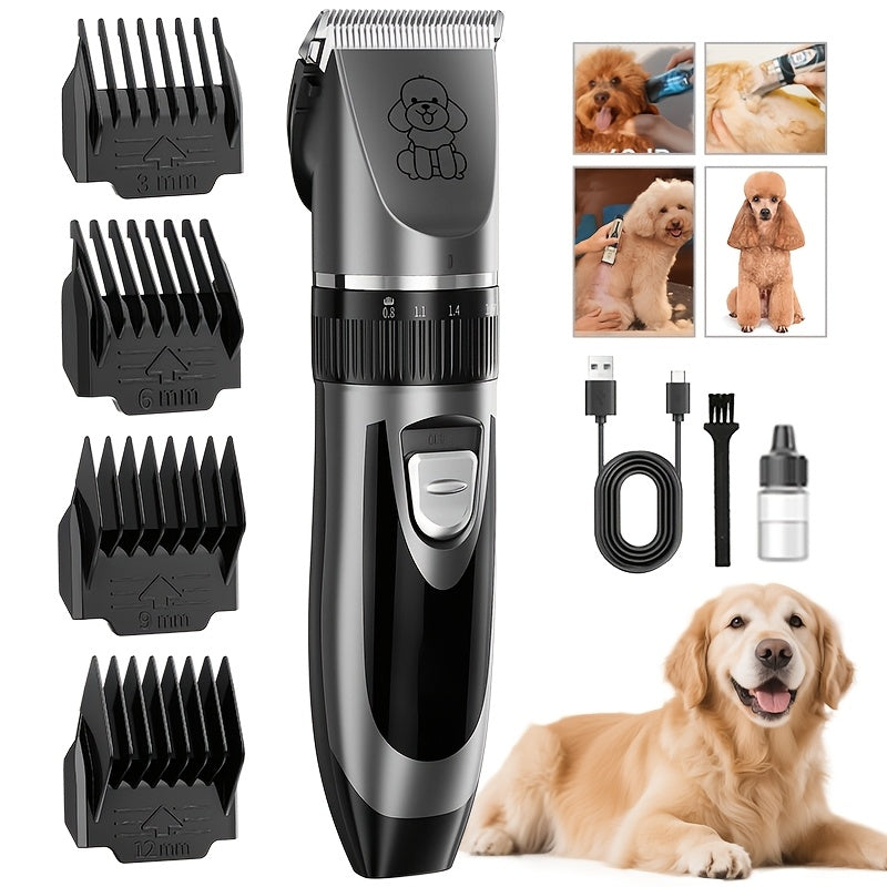 USB Rechargeable Pet Grooming Clippers Kit for Dogs & Cats – Ceramic Blades, Low Noise, Cordless Electric Clipper Set with Brush & Comb