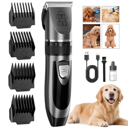 USB Rechargeable Pet Grooming Clippers Kit for Dogs & Cats – Ceramic Blades, Low Noise, Cordless Electric Clipper Set with Brush & Comb