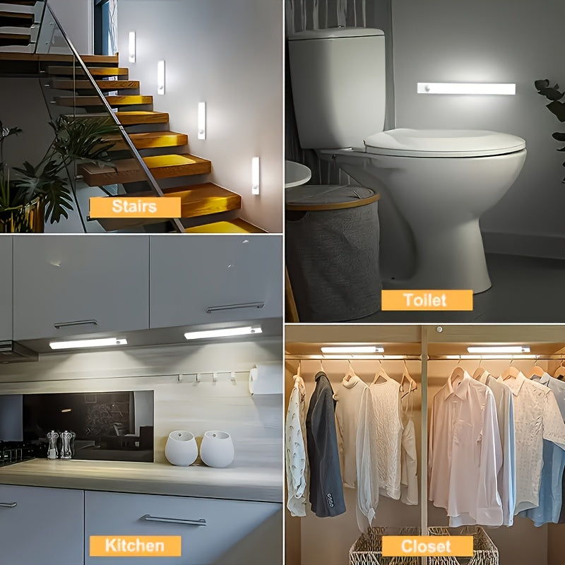 LED Motion Sensor Cabinet Lights USB Rechargeable 6 9 12pcs Wireless Night Light 3 Adjustable Modes for Bedroom Staircase Kitchen Closet Under Cabinet Bedside Reading Hallway Home Lighting