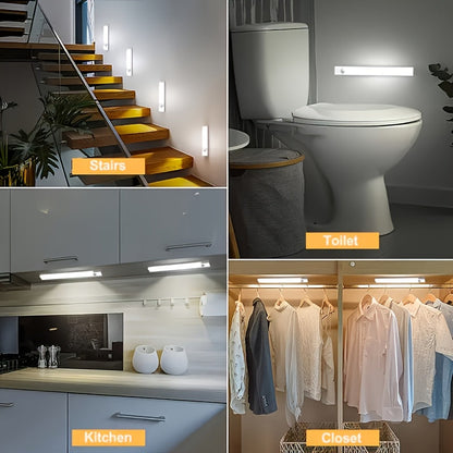LED Motion Sensor Cabinet Lights USB Rechargeable 6 9 12pcs Wireless Night Light 3 Adjustable Modes for Bedroom Staircase Kitchen Closet Under Cabinet Bedside Reading Hallway Home Lighting