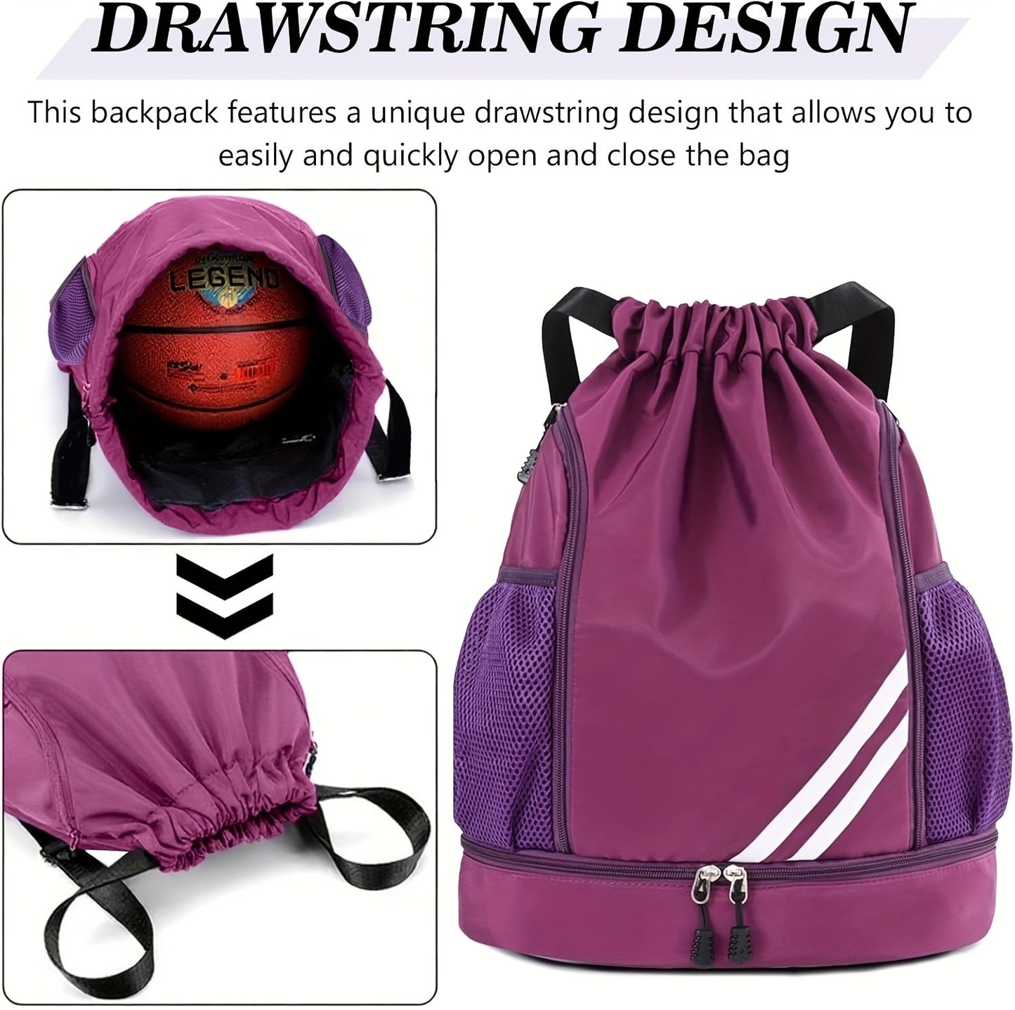 Lightweight Sports Drawstring Backpack for Men & Women | Gym Bag for Basketball Yoga Fitness | Spacious Polyester Shoulder Bag with Drawstring Closure & Inner Pouch | 6 Colors