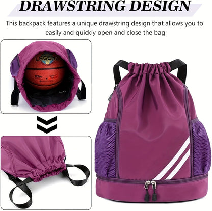 Lightweight Sports Drawstring Backpack for Men & Women | Gym Bag for Basketball Yoga Fitness | Spacious Polyester Shoulder Bag with Drawstring Closure & Inner Pouch | 6 Colors