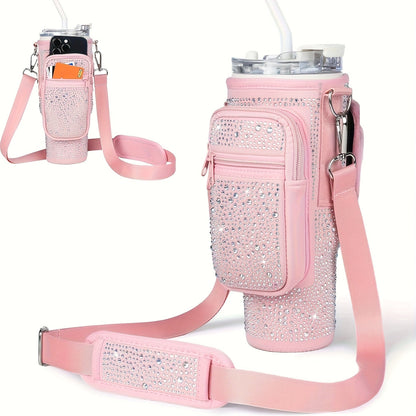 Neoprene Tumbler Carrier Bag with Phone Pocket & Adjustable Shoulder Strap – Fits 30 & 40 oz Tumblers, Clip-On Water Bottle Holder for Hiking, Camping & Outdoor Sports, 4 Colors