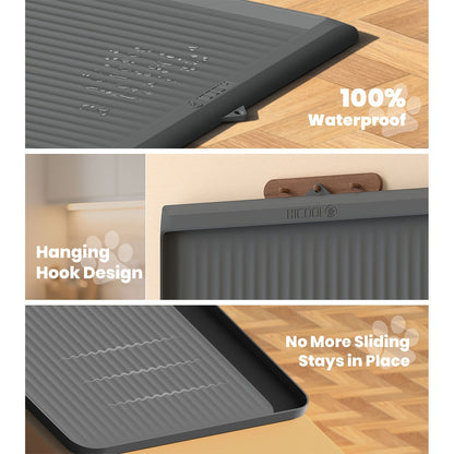 Waterproof Pet Feeding Mat 36"x24" Large Non-Slip Dog & Cat Food Mat – Raised Edges, Diversion Grooves, Easy to Clean, Dog Bowl Mat for Food & Water, Grey