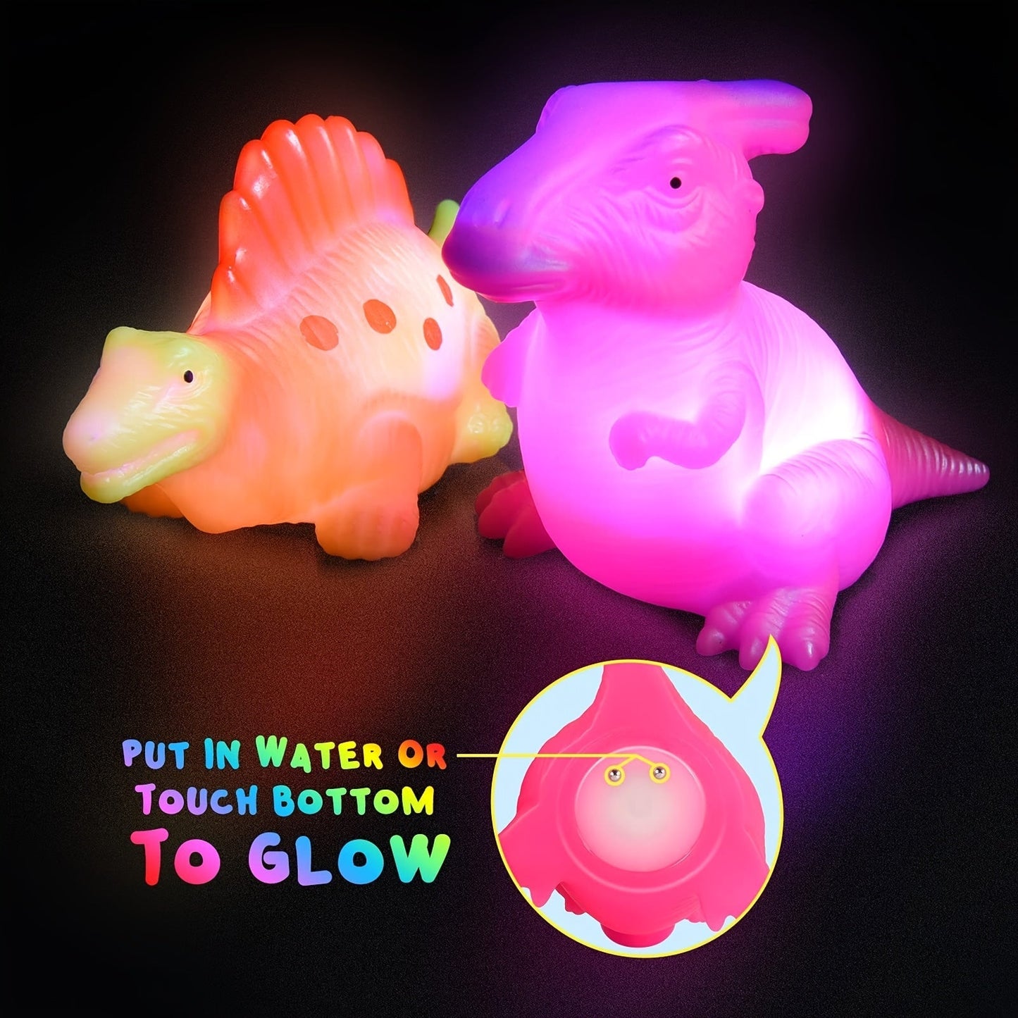Light-Up Floating Dinosaur Bath Toys for Kids – Glowing Bathtub & Pool Toys Set (2/4/6/8/12 Pack) | Colorful, Animal Park & Marine Animals Themes | Birthday & Christmas Gift for Toddlers & Children