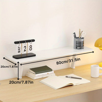 White Wooden Floating Desk Shelf – No-Drill Multi-Level Countertop Organizer for Home Office, Holds Books, Pens & Supplies, Rectangular Wall-Mounted Display Shelf, Great Thanksgiving & Christmas Gift