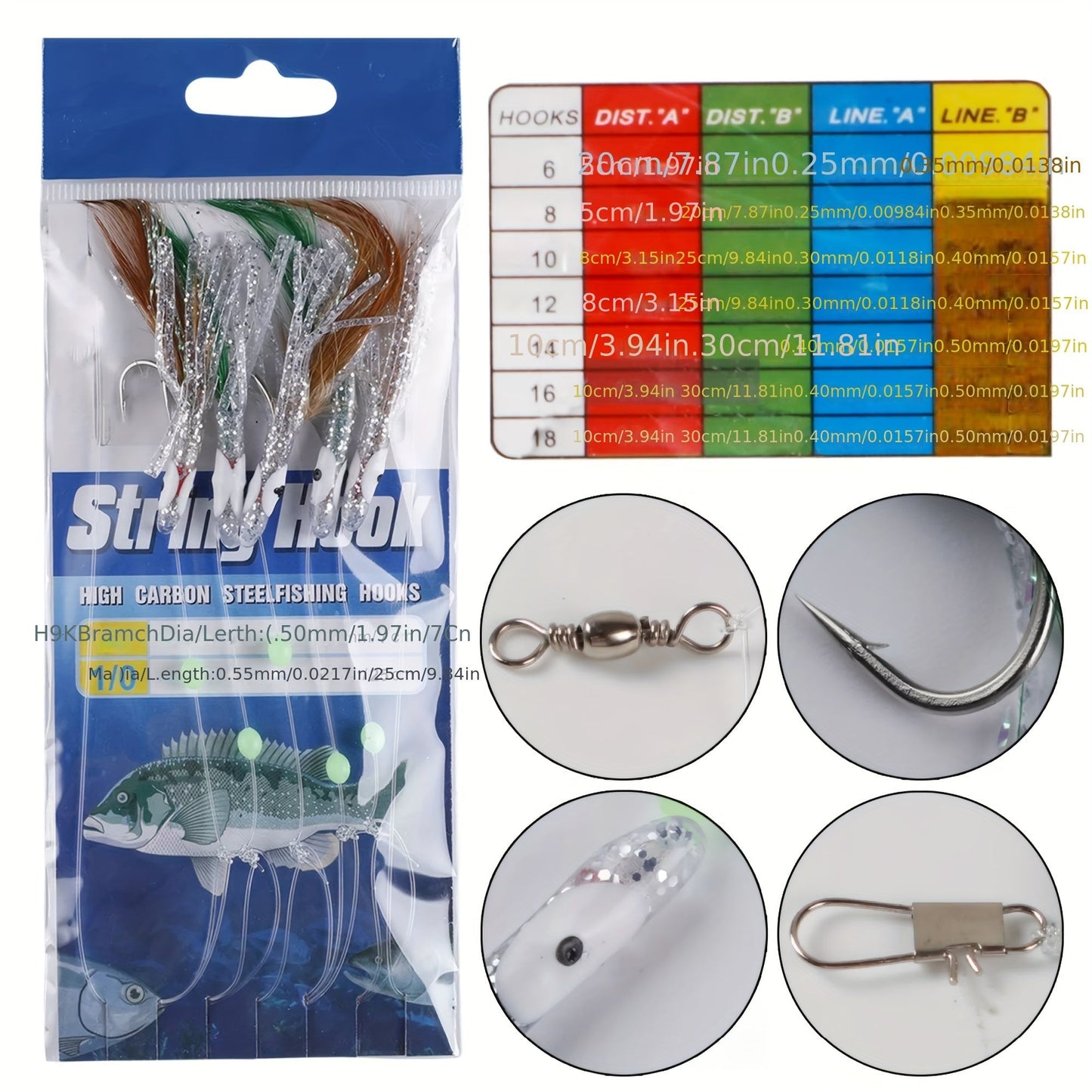 22 Pack Fishing Rigs Set with High Carbon Steel Hooks, Glow Beads, Flasher Lure Bait – Freshwater & Saltwater Fishing Tackle Kit for Bass Trout Salmon