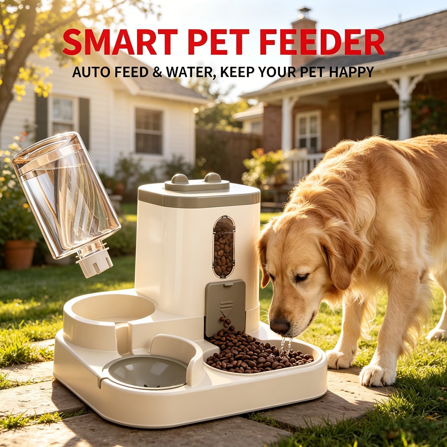 2-in-1 Gravity Pet Feeder for Cats & Dogs – Non-Electric Automatic Food & Water Dispenser, Space-Saving, Easy to Clean, Ideal for Multi-Pet Homes