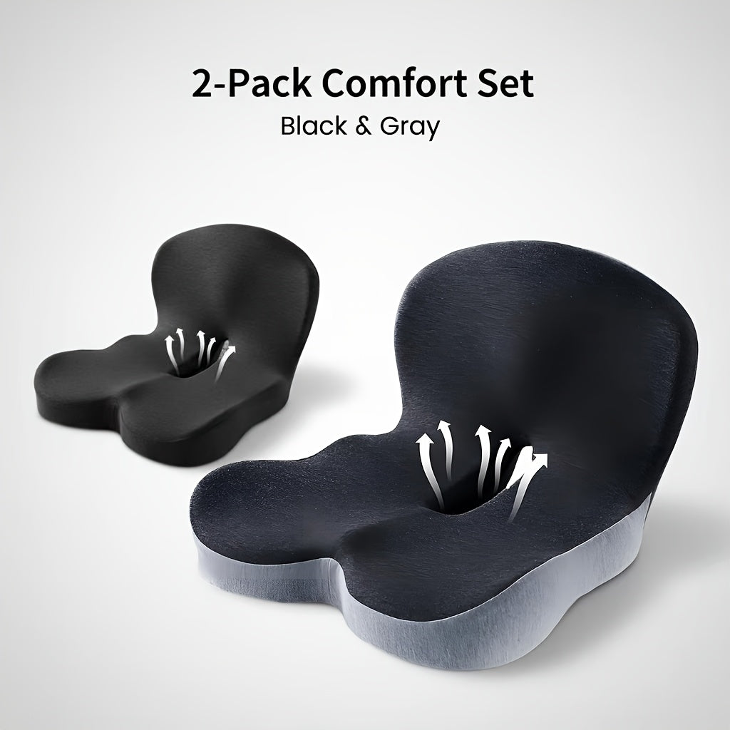 Ergonomic Memory Foam Seat Cushion with Back Support – Non-Slip Office Chair Gaming Chair Car Seat Pad for Hip & Tailbone Pain Relief, Long Sitting Comfort