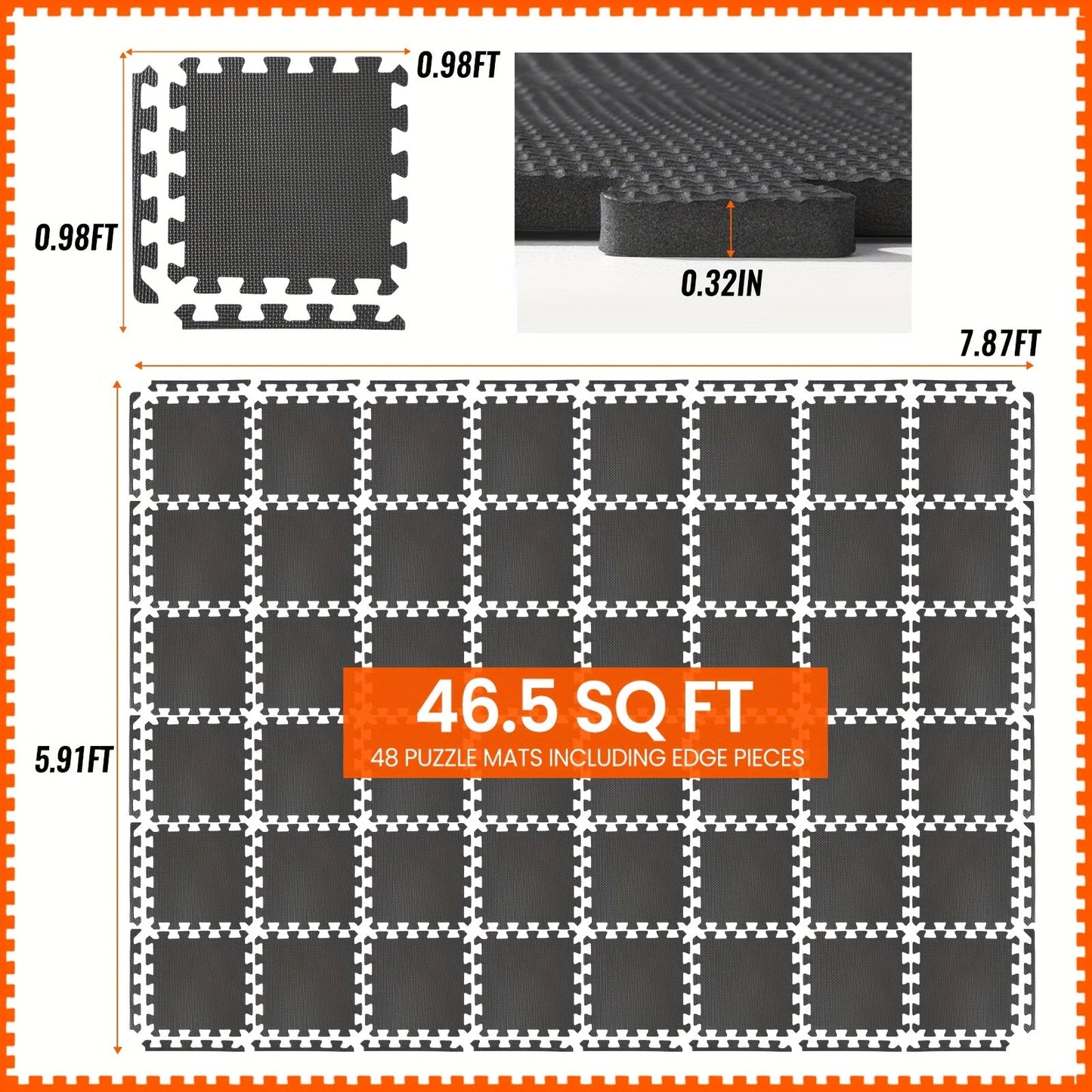 Interlocking Gym Floor Mats 36/48pcs EVA Foam Puzzle Tiles 12"x12" Non-Slip Exercise Mat for Home Gym Garage Playroom Fitness – Includes Border Strips, Coffee & Leaf Pattern