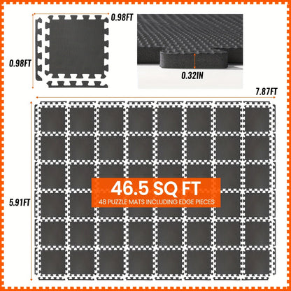 Interlocking Gym Floor Mats 36/48pcs EVA Foam Puzzle Tiles 12"x12" Non-Slip Exercise Mat for Home Gym Garage Playroom Fitness – Includes Border Strips, Coffee & Leaf Pattern
