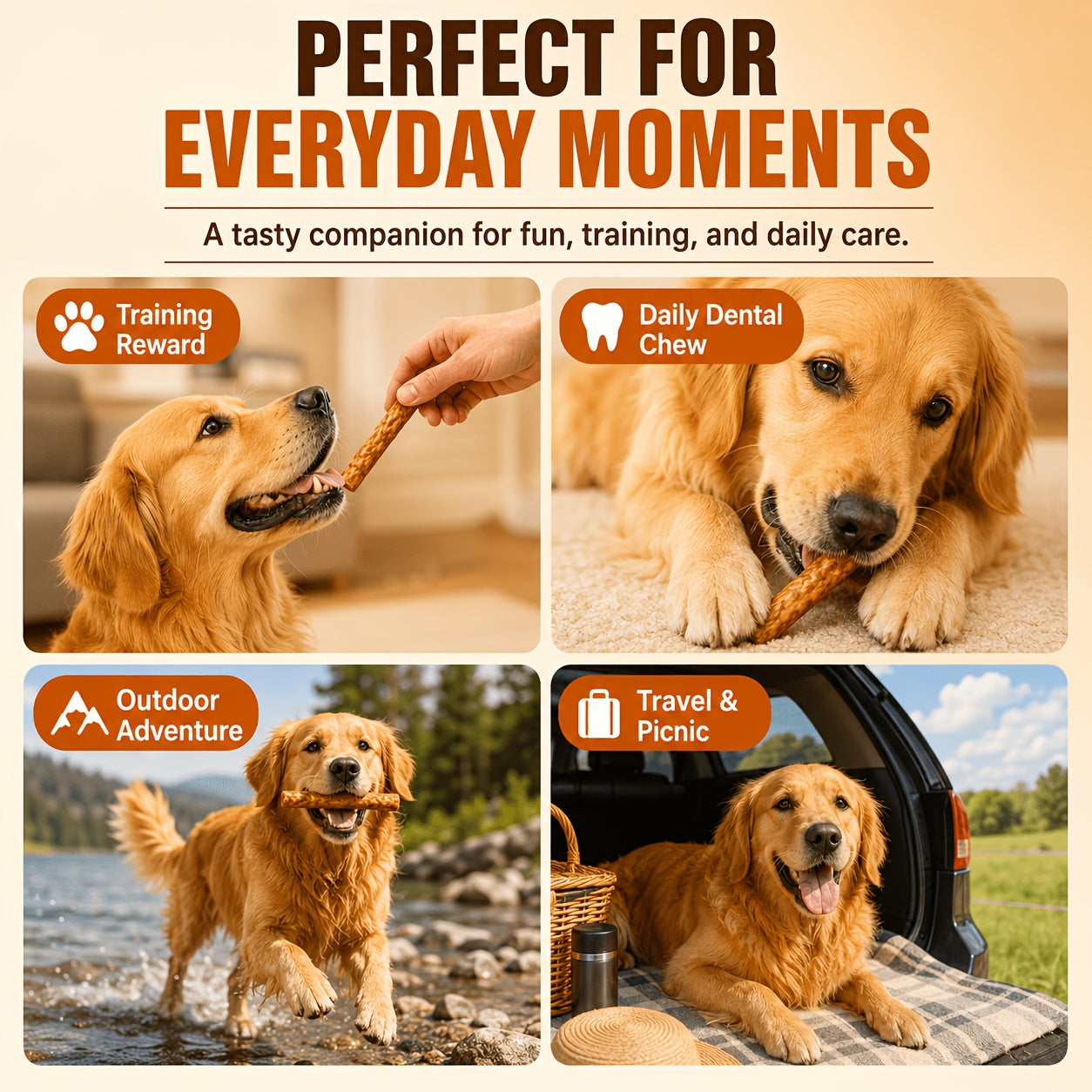 Dog Collagen Chew Sticks Chicken & Duck Flavor High-Protein Natural Dental Treats Durable Training Reward for Medium & Large Dogs – Molar Bully Sticks