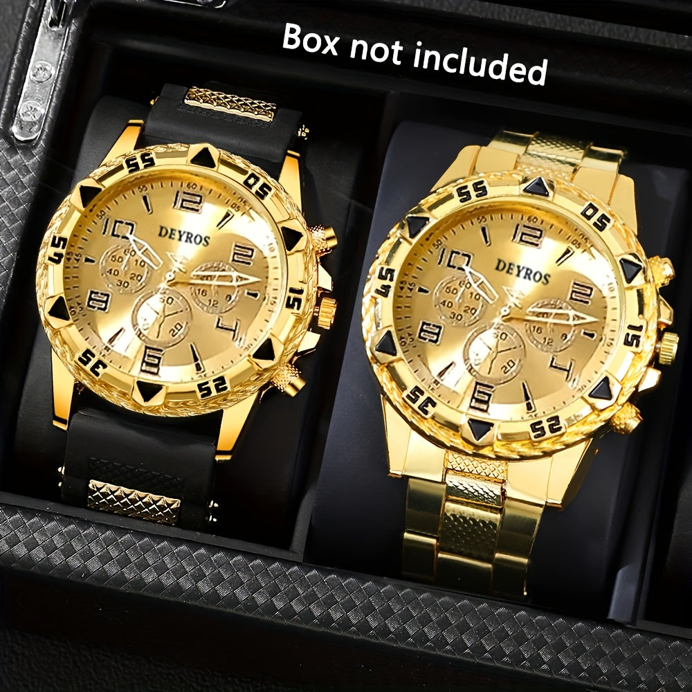 2-Pack Men's Quartz Watch Set – Stainless Steel Case & Silicone Strap, Classic Round Dial, Casual & Business Wear, Sporty Style Wristwatch Gift Set for Men, Sets A B C D Available