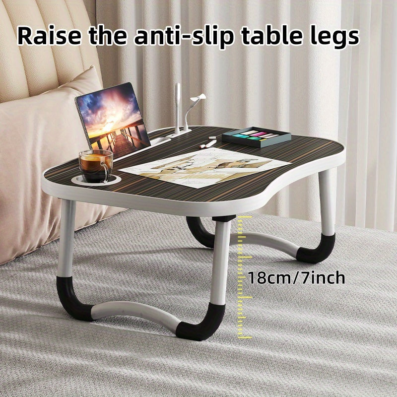 Foldable Laptop Desk Portable Bed Desk with Cup Holder and Tablet Slot Fiberboard Lap Desk for Work Study Drawing and Dining in Bed Sofa Floor Available in Black and Walnut