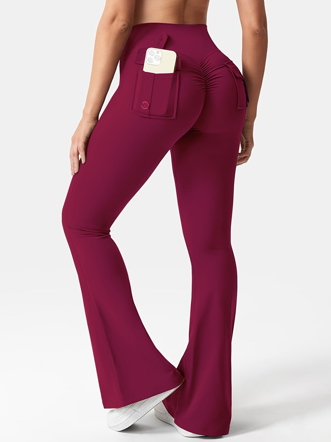 Women's High Waist Flare Yoga Pants Scrunch Butt Lift Leggings with Pocket Squat-Proof 4-Way Stretch Sweat-Wicking Sportswear for Gym Running Workout – 7 Colors S-XL