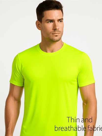 5-Pack Men's UPF 50+ Safety Work Shirts – Quick Dry Breathable Performance Tees for Outdoor Jobs, Fluorescent Yellow High Visibility, S-XXXL, Gift for Dad