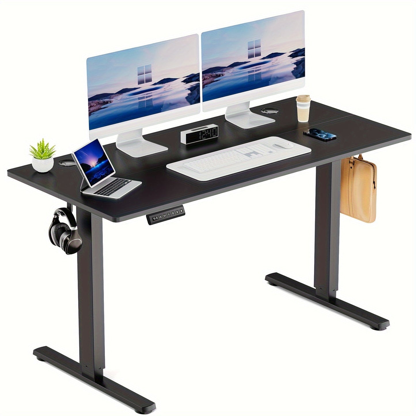 63 Inch Electric Standing Desk – Height Adjustable Sit-Stand PC Workstation with Wood Desktop, Home Office, Bedroom & Gaming Room Computer Work Table for Small Spaces