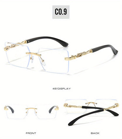 Unisex Rimless Leopard Sunglasses - UV400 Narrow Rectangular Frameless Shades in Black & Gold, Premium Fashion Eyewear for Men & Women, Includes Case & Cloth, Great for Parties Travel & Festivals