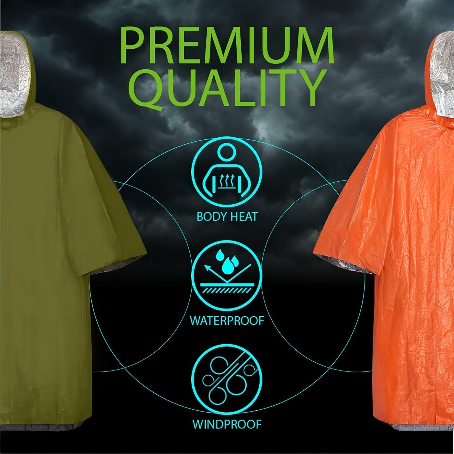 Emergency Rain Poncho Reusable 4-Pack & 14-Pack – Retains 90% Body Heat, Waterproof Weather Resistant Raincoat for Men Women Adults, Camping Hiking Survival Kit Emergency Supplies