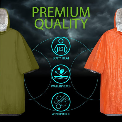 Emergency Rain Poncho Reusable 4-Pack & 14-Pack – Retains 90% Body Heat, Waterproof Weather Resistant Raincoat for Men Women Adults, Camping Hiking Survival Kit Emergency Supplies