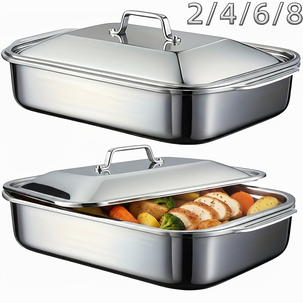 Stainless Steel Baking Pans with Lids Set – Extra Large Non-Stick Heavy Duty Rectangular Oven Trays for Roasting Bread Desserts Seafood BBQ Buffet Serving, 2 4 6 8 Pack Options