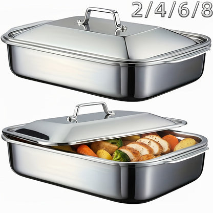 Stainless Steel Baking Pans with Lids Set – Extra Large Non-Stick Heavy Duty Rectangular Oven Trays for Roasting Bread Desserts Seafood BBQ Buffet Serving, 2 4 6 8 Pack Options