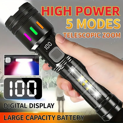 2 Pack Rechargeable LED Tactical Flashlight with Telescopic Zoom, COB Side Light & 5 Modes, High Power Handheld Flashlight USB-C for Camping Hiking Biking Emergency – Best Gift for Him
