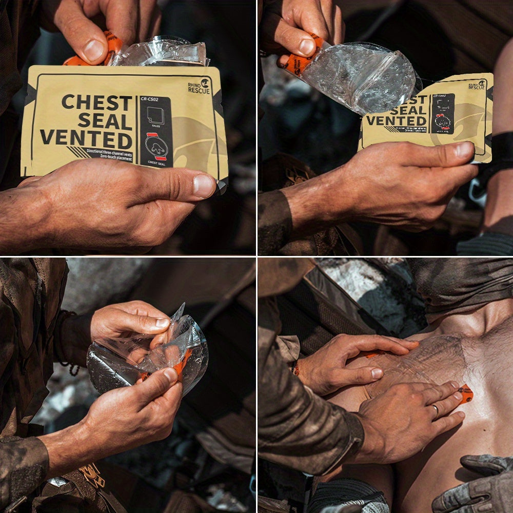RHINO RESCUE Non-Vented Chest Seal Emergency Trauma Dressing – Portable IFAK Medical Supply for Sucking Chest Wounds, PA Nylon, FSA/HSA Eligible, Yellow