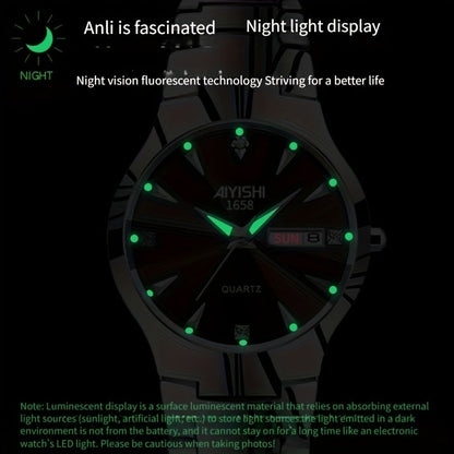 Men's Luminous Quartz Business Watch with Dual Date Calendar – Elegant Zinc Alloy Case, Simple Trend Design, Dress & Casual Wear