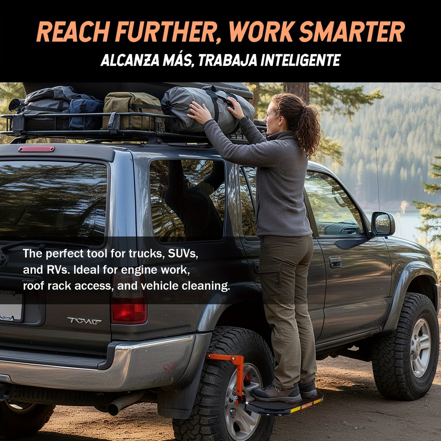 Foldable Tire Steps Anti-Slip for Truck SUV Trailer – Adjustable Height, 300/500/650 LB Load Capacity, Fits Tires Up to 13.5" Wide, Portable Tire Step Stool