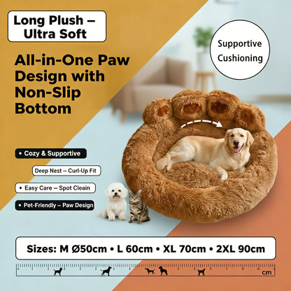 Bear Paw Plush Round Pet Bed for Dogs & Cats – Soft Calming Dog Bed, Non-Slip Cat Bed, Warm Cozy Puppy Bed, Small Medium Large, 20/24/28/36 Inch, Coffee/Pink/Gray